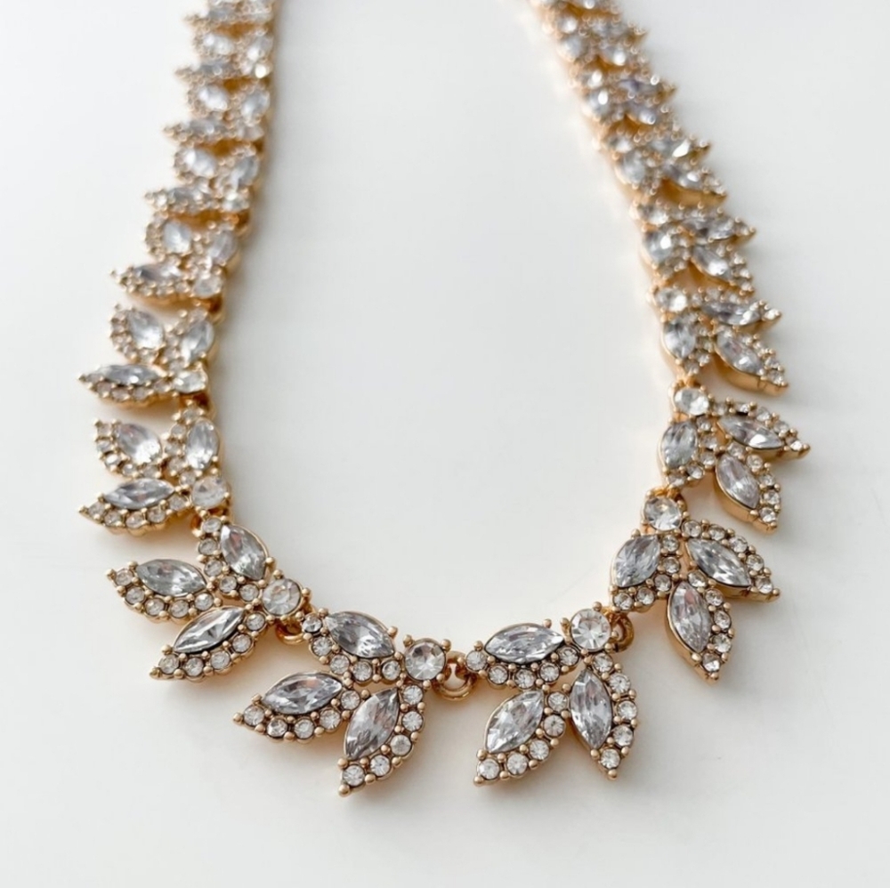 J Crew Crystal Leaves Necklace, Clear Crystals, NWT